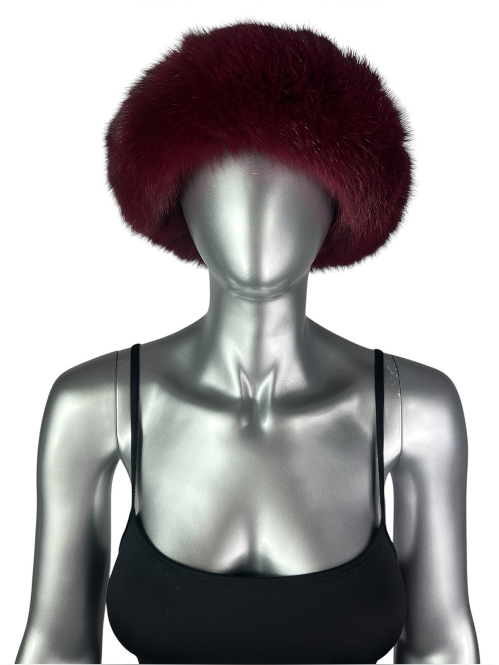 Wine Red MINK Knitted Hat w/FOX, Sz XL-26”, Certified Vintage Fur